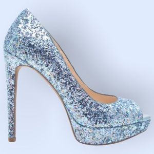 Qupid DANI-17 Light Blue Glitter Peep Toe Stiletto Pump High Heel